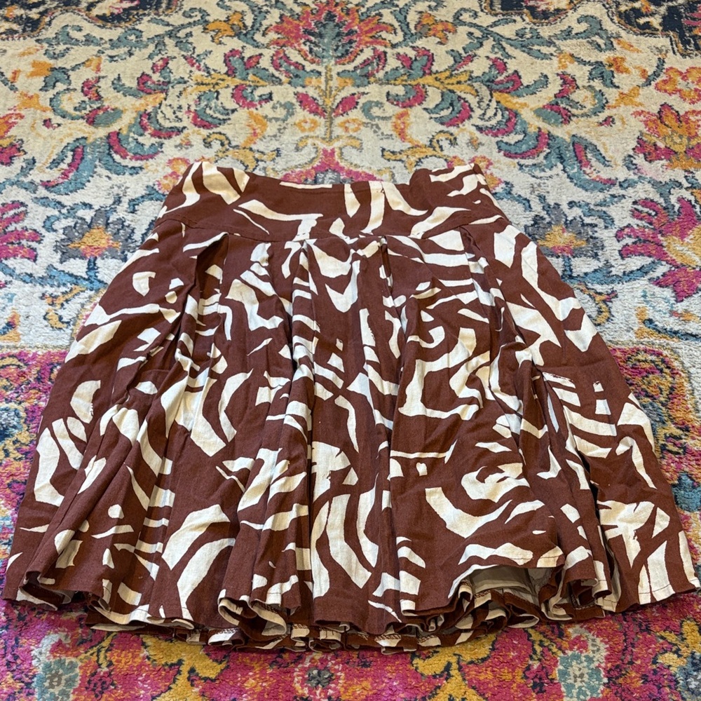 H&M Brown and Cream Printed Midi Skirt